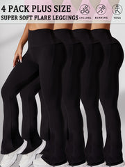 Plus Size Women Flare Leggings High Waist Tummy Control Bell Bottom Black Gray Pink White