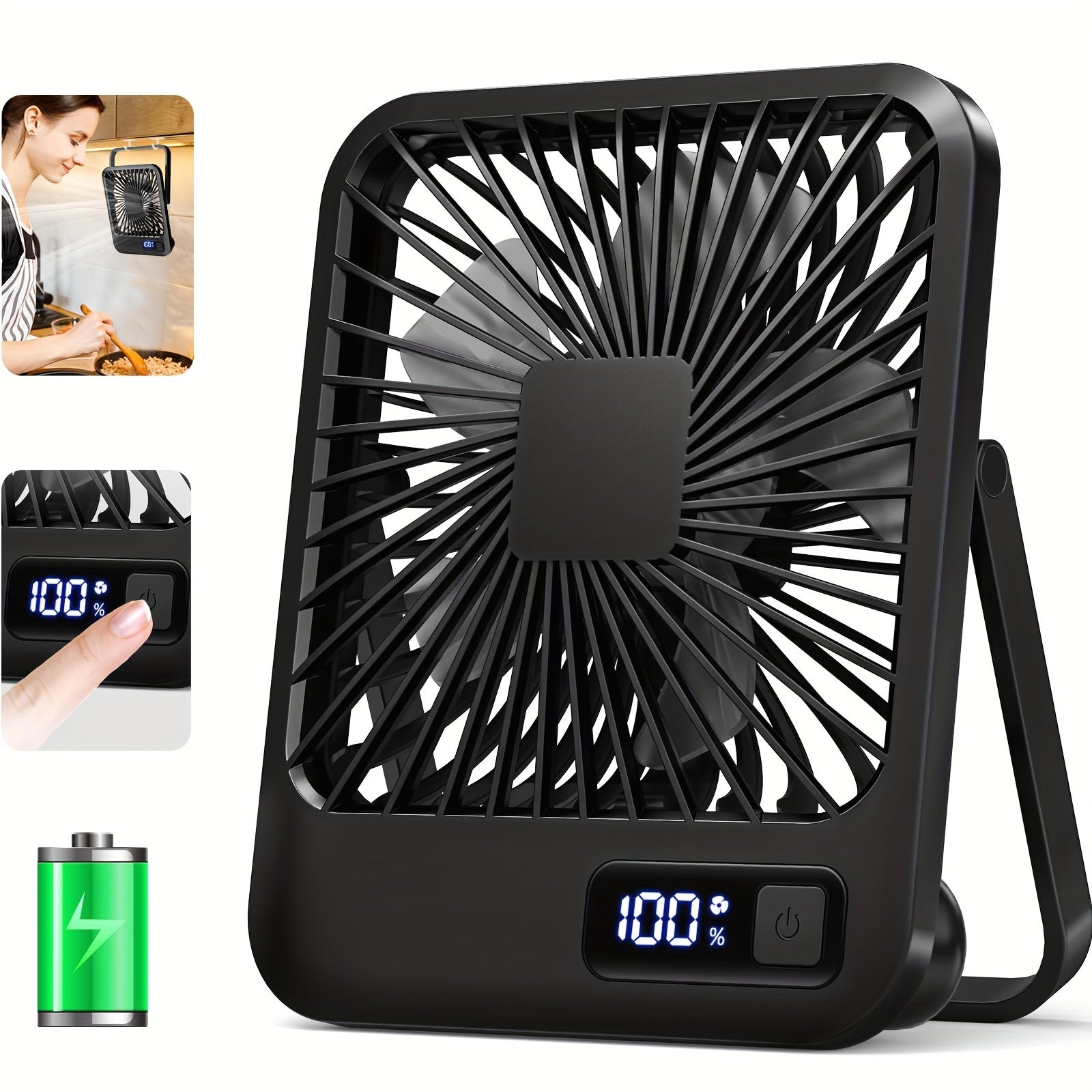Portable USB Desktop Fan with 1800mAh Rechargeable Battery, 5-Speed, 180° Tilt