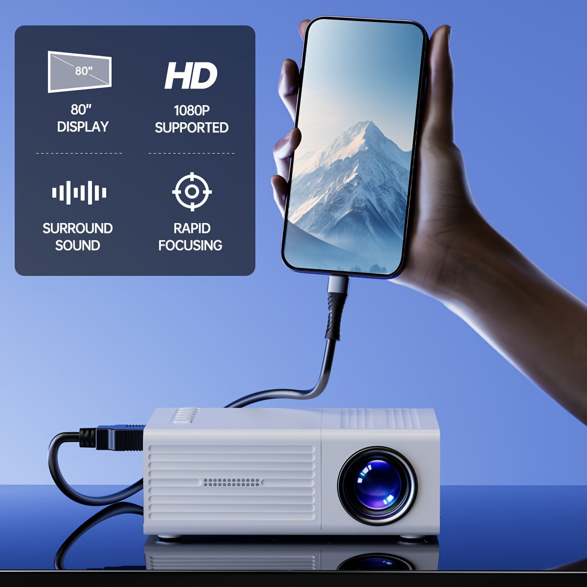 Smartphone Projector Compact 3D 1080P Support USB TV Stereo Audio