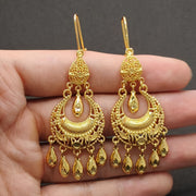 Pendientes vintage boho con borla dorada para bodas y fiestas