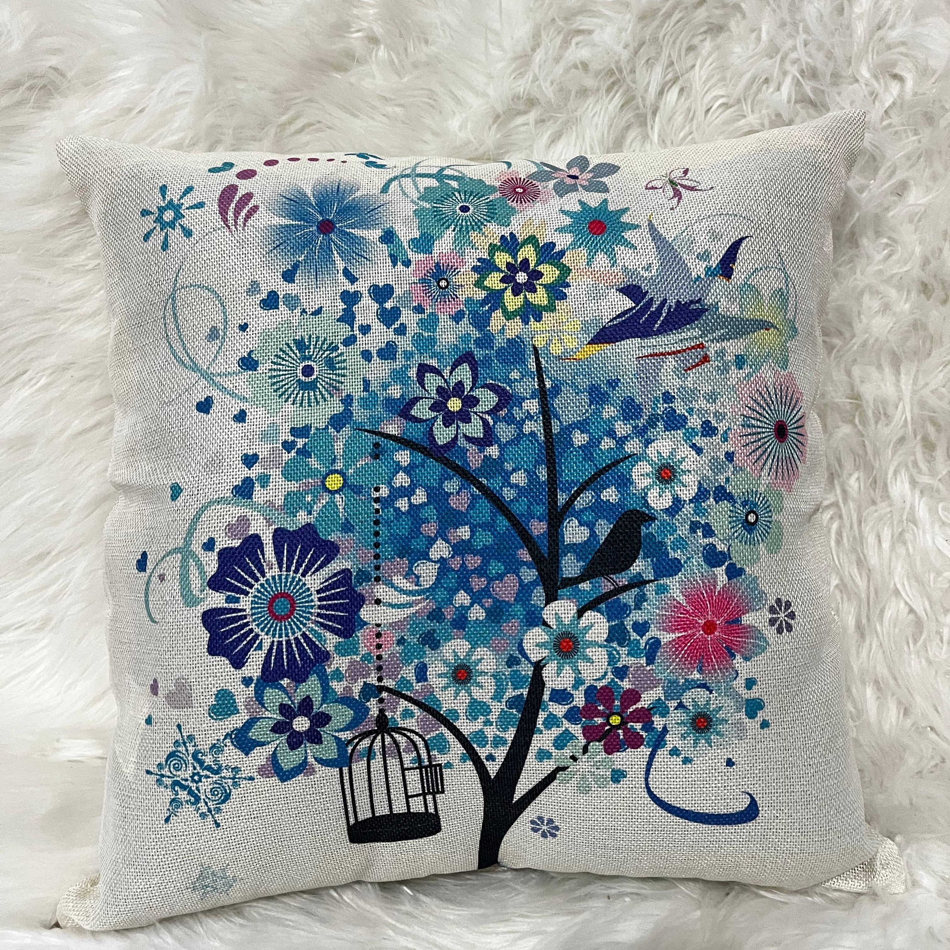 Linen Printed Pillowcase for Sofa Bed Office Decor 20x20 Inches