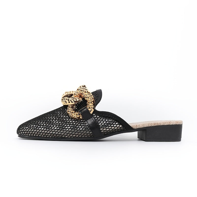 Women's Summer Slide Sandals with Chain Decoration Breathable Mesh