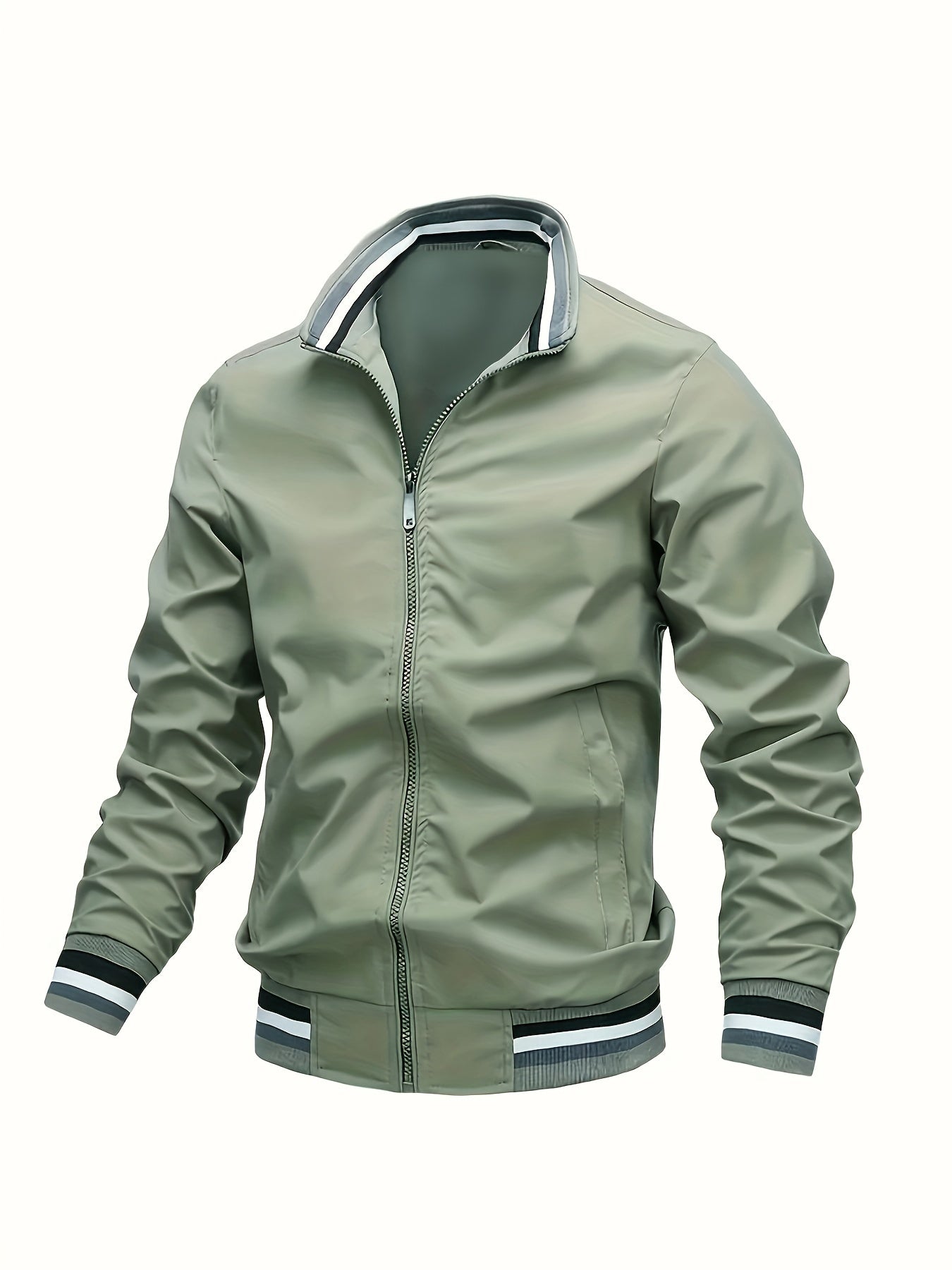 Men's Vintage Windproof Zip-Up Jacket with Stand Collar for Outdoor Sports