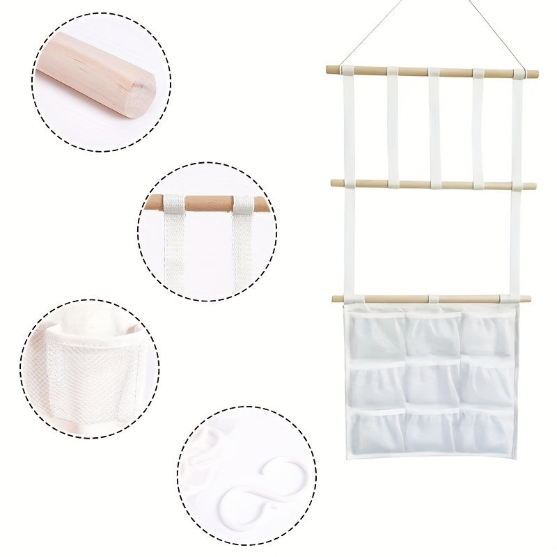 Hair Accessory Organizer with 10 Hooks and Hanging Display Pocket for Jewelry Storage