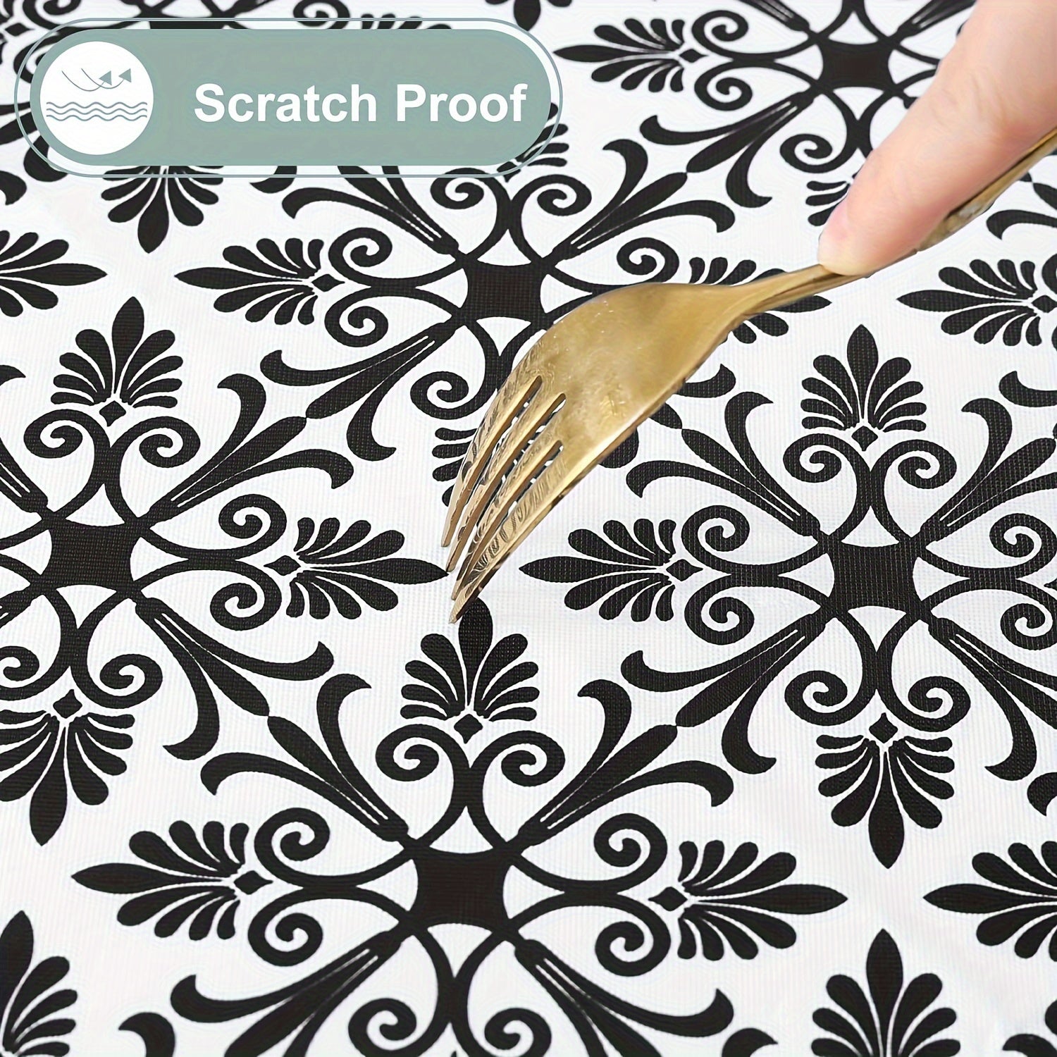 Baroque Style Waterproof Fitted Tablecloth with Elastic Flannel Backing for Outdoor Use