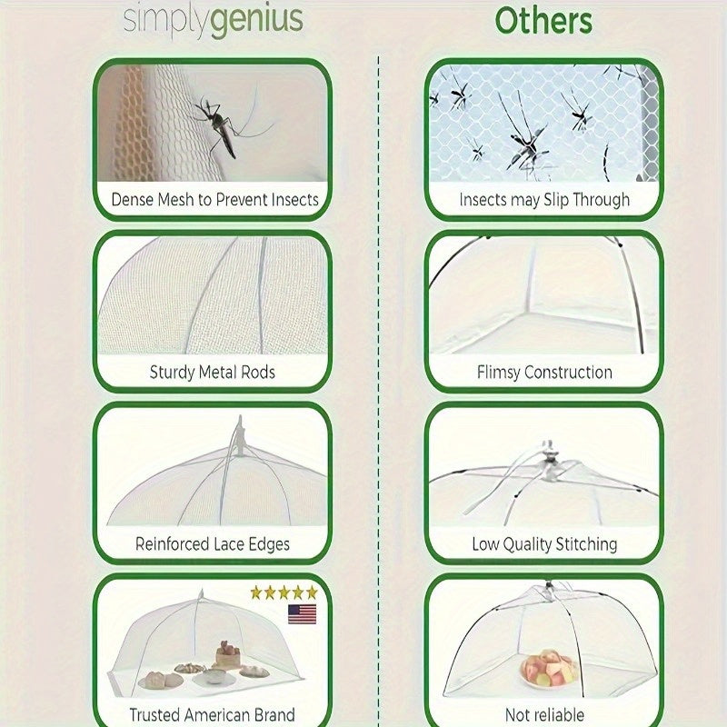 Gran toldo de malla blanca para alimentos, plegable, lavable, a prueba de insectos, paraguas para comida en picnic para cocinar y fiestas al aire libre