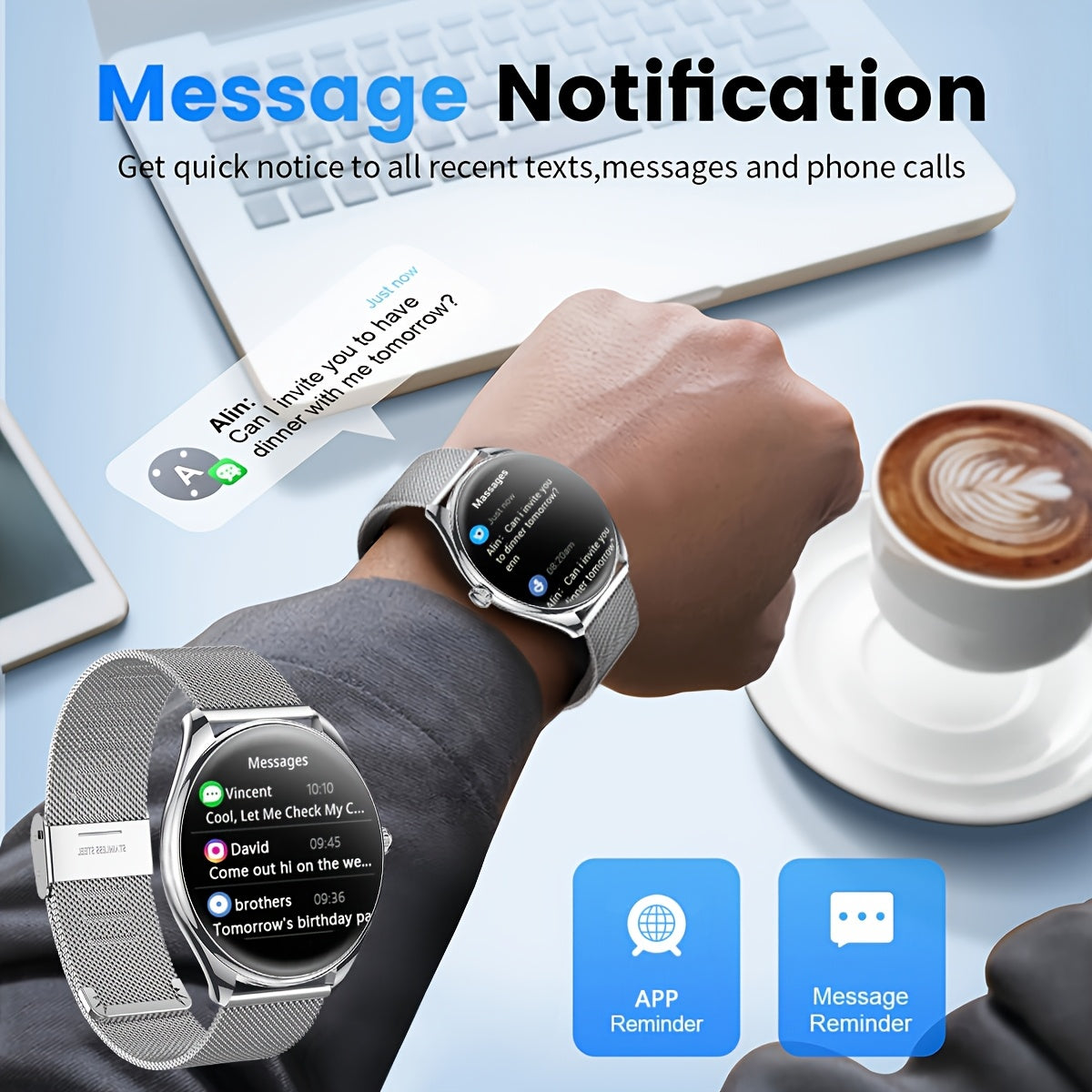 Ultra-Thin Smart Watch with Call Function Stainless Steel Fitness Tracker 100+ Sport Modes