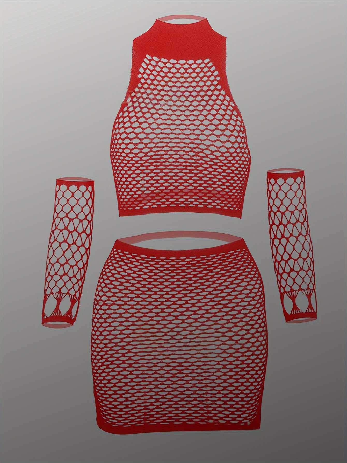 Женский комплект из кроп-топа и юбки из сетчатого кружева plus size, легкая поддержка, однотонный