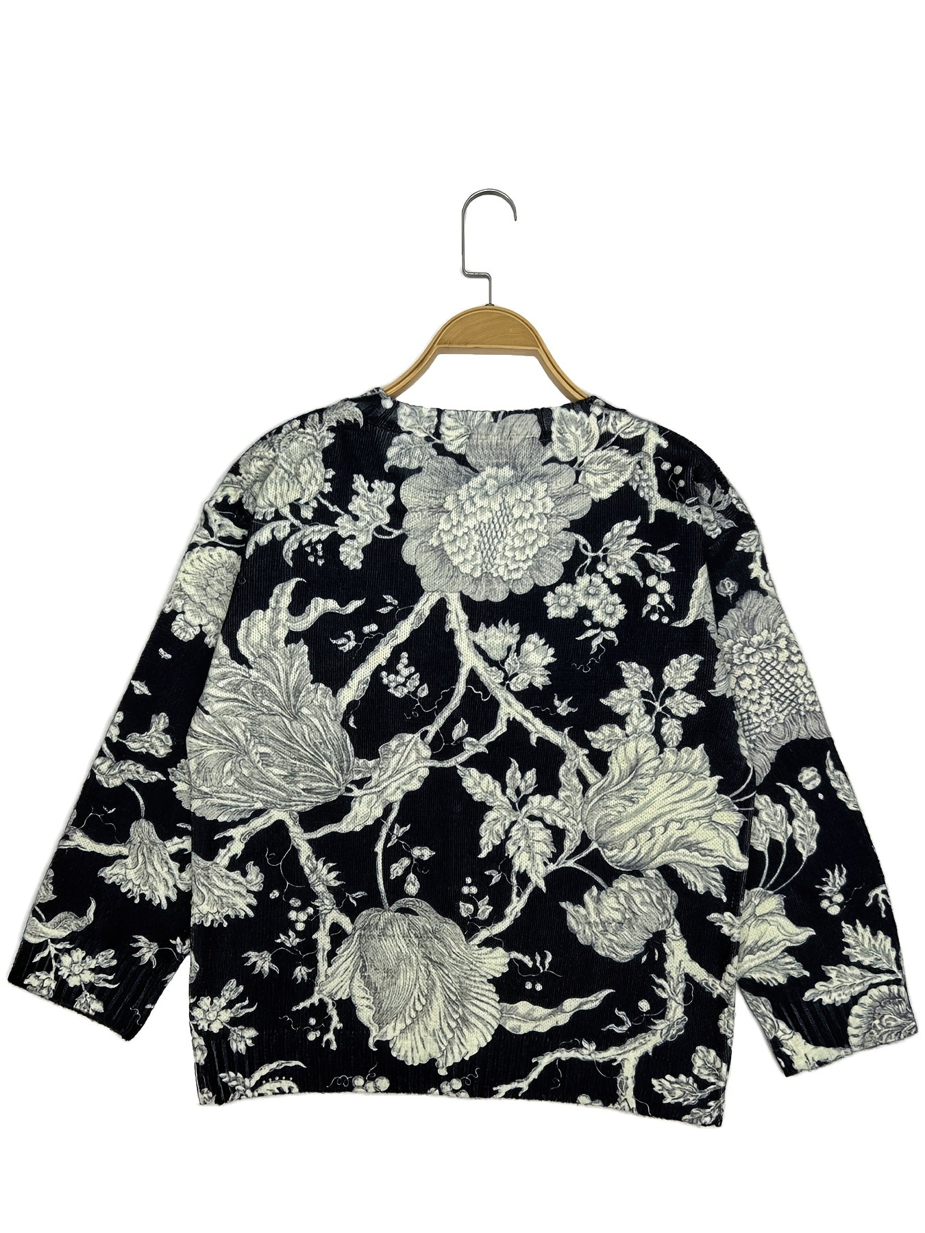 Plus Size Women's Long Sleeve Floral Cardigan Casual Oversized Spring Fall
