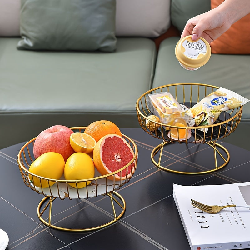 European-Style Metal Fruit Basket and Ceramic Snack Tray for Display and Decor