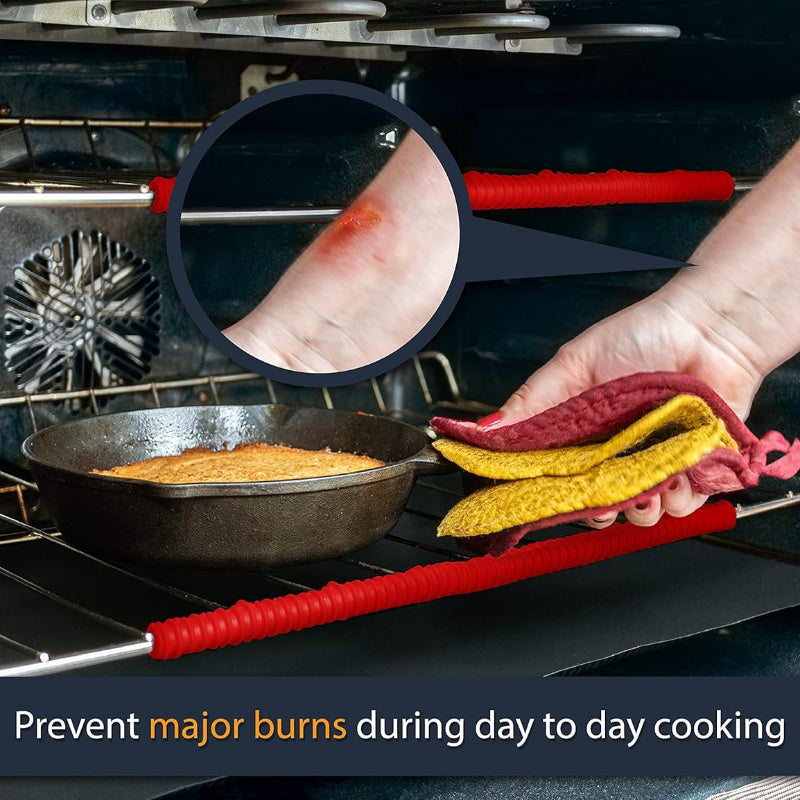 3 dona silikon pechka panjaralari uchun qopqoq, issiqqa chidamli himoya qo'shimchalari bilan. Ushbu 14 dyuymli qopqoq elektrsiz, oziq-ovqat bilan aloqa qilish uchun xavfsiz va pechka panjaralarida kuyish va izlar paydo bo'lishini oldini oladi.