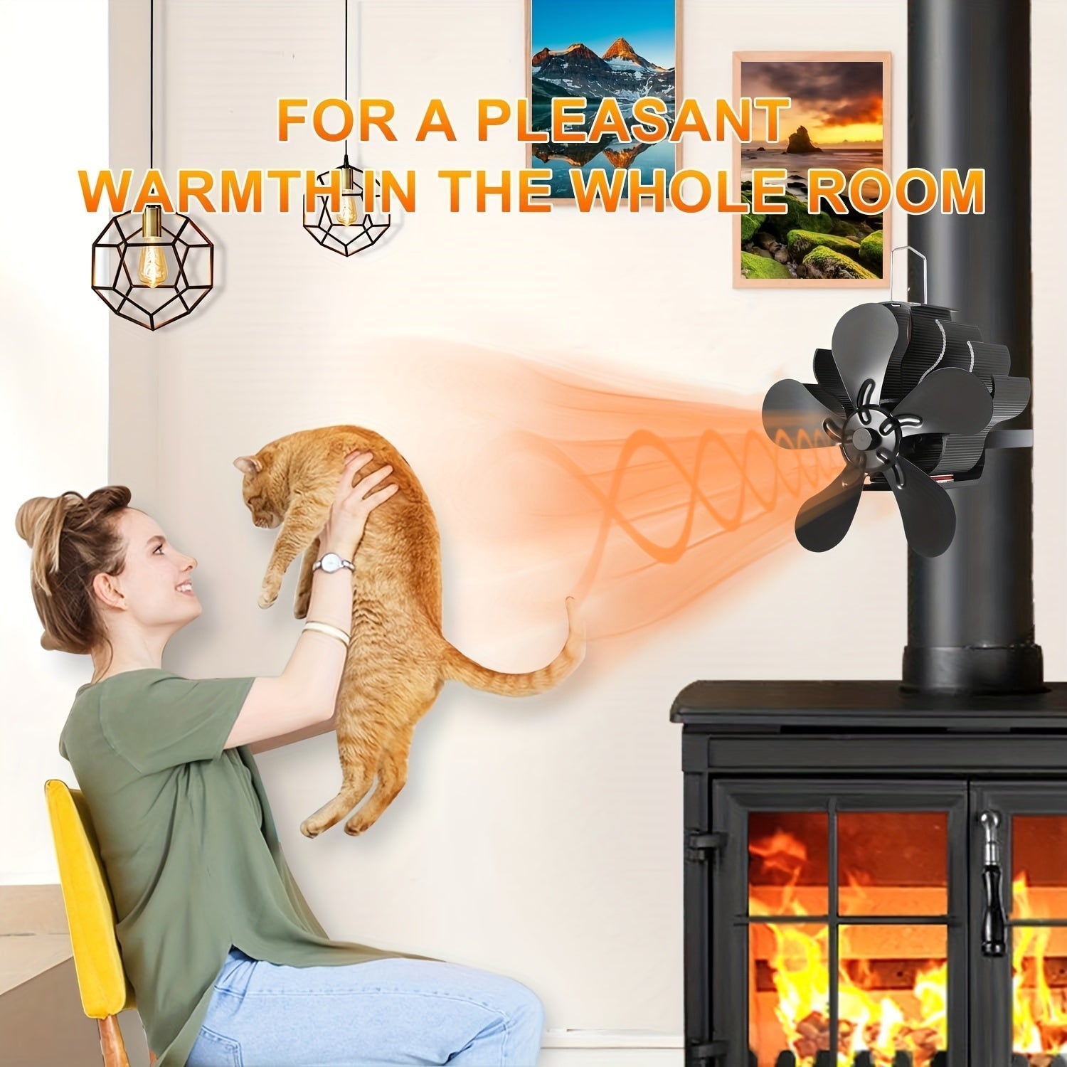Wood Burning Stove Fan 5 Blades Aluminum High-Speed Polished Heat Circulation