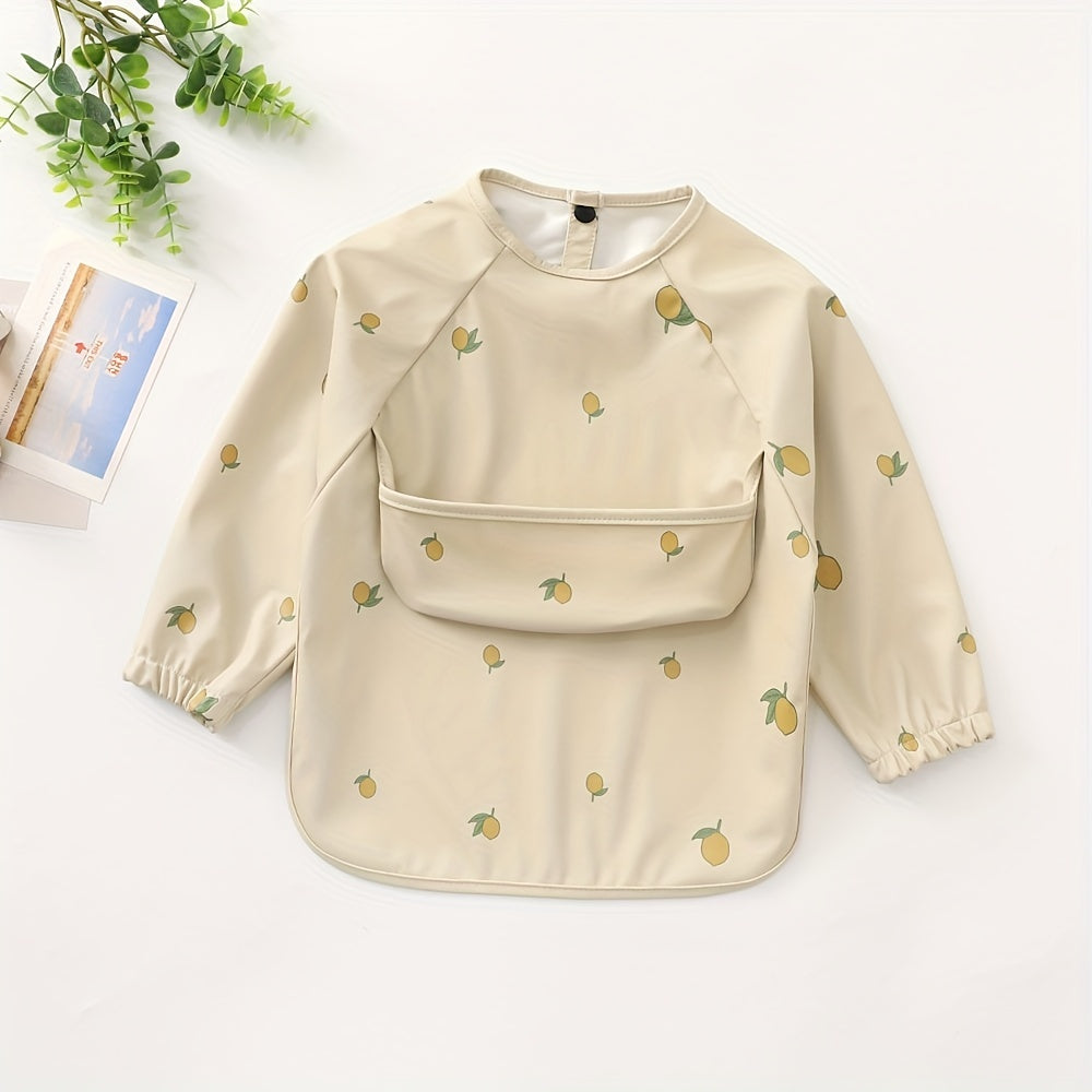 Unisex Baby Long Sleeve Bib Waterproof Debris Collection Pocket Toddler Feeding Apron