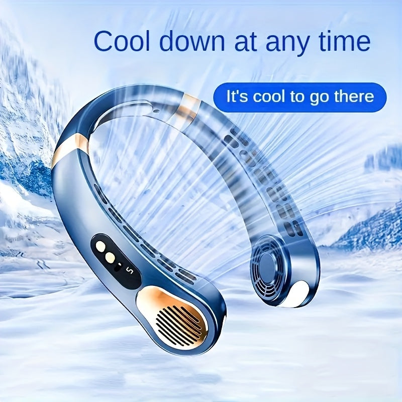 Portable Neck Fan with 5-Speed Adjustable, Digital Display, LED Lights, 360° Cooling for Outdoor Sports and Travel