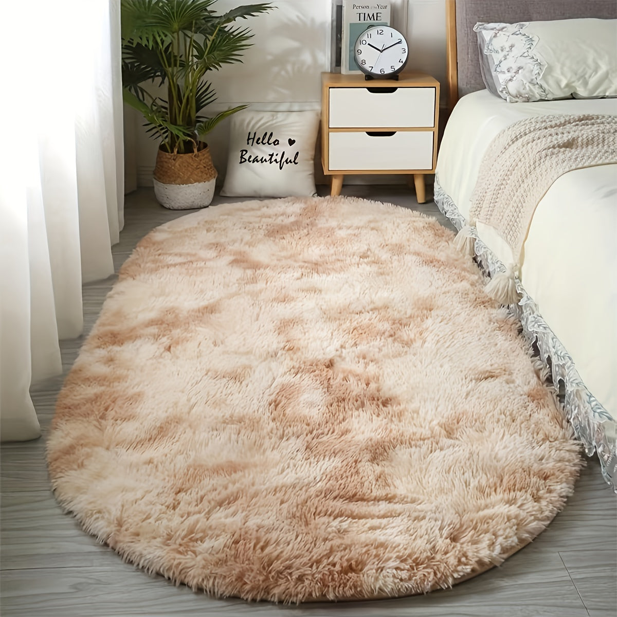 Super Soft Oval Rug Non-Slip Washable Plush Mat for Bedroom Living Room Decor