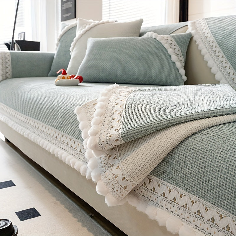 Boho Style Sofa Cover Pet-Friendly Machine Washable Short Plush Anti-Slip Fits Armchair to Sectional