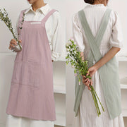 Linen Apron with Cross Straps and Pockets for Gardening Cooking Baking Painting