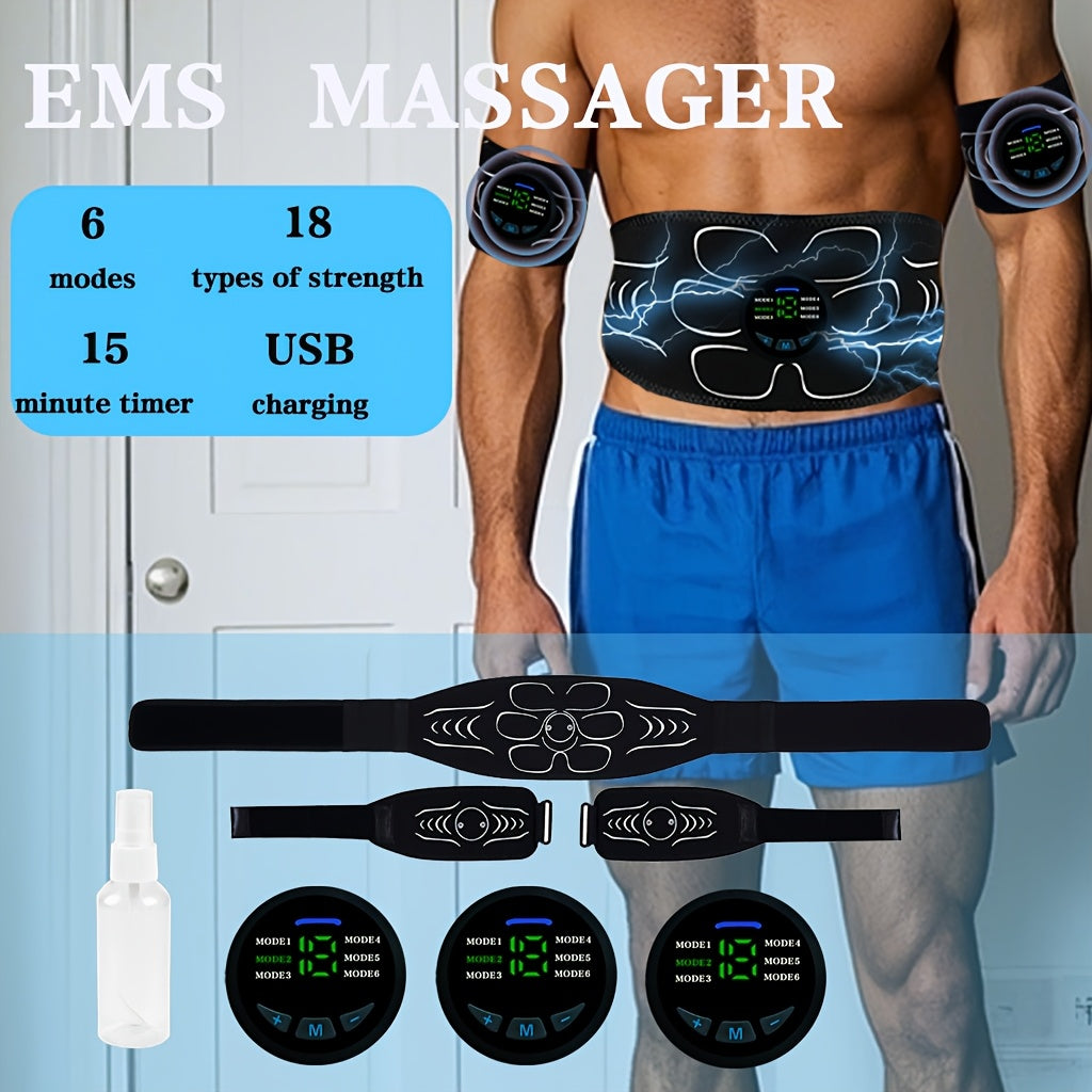 Cinturilla de masaje abdominal con carga USB con 6 modos, 18 intensidades y temporizador de 15 minutos