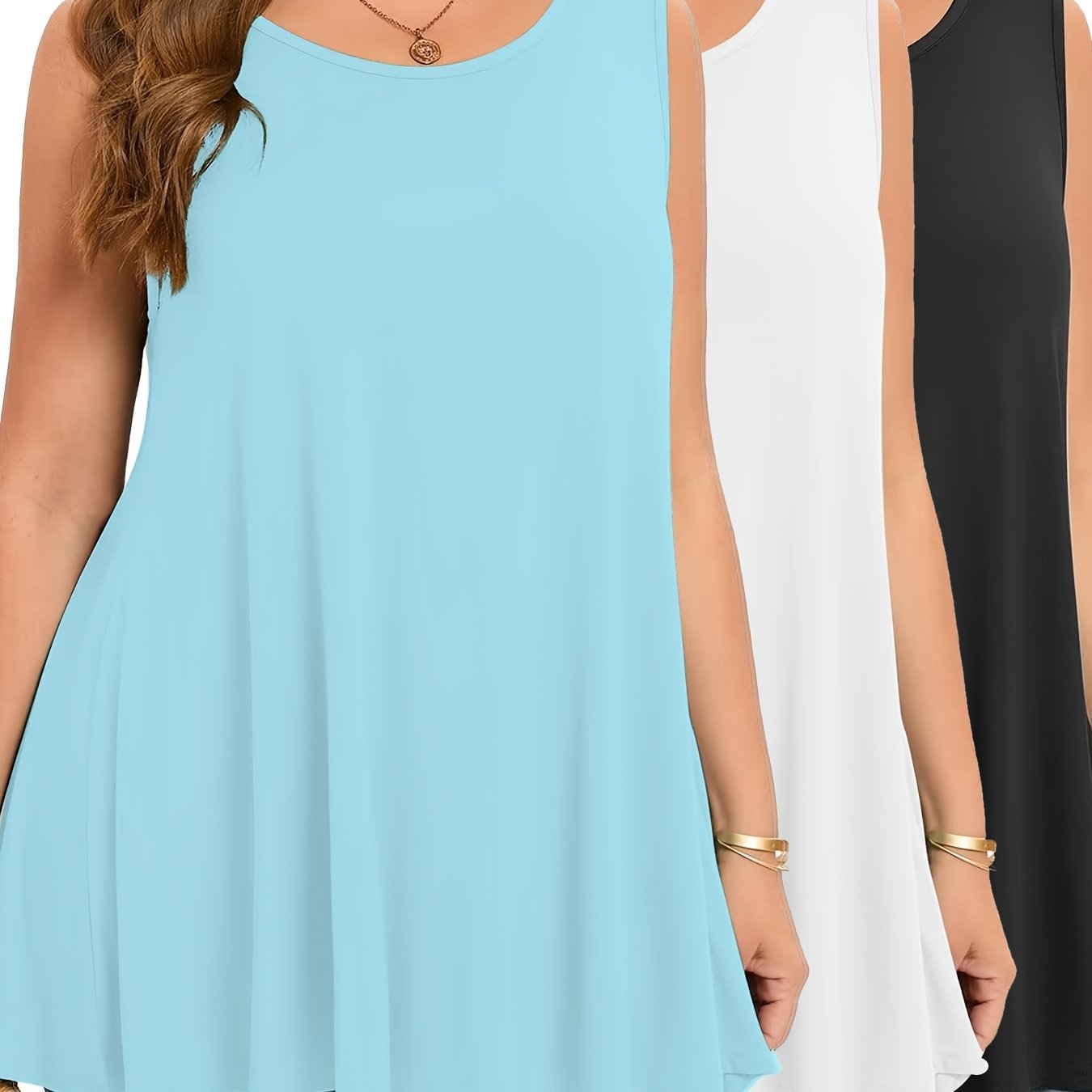 Женские майки без рукавов, упаковка из 3 штук, однотонные, эластичные, удобные, повседневные