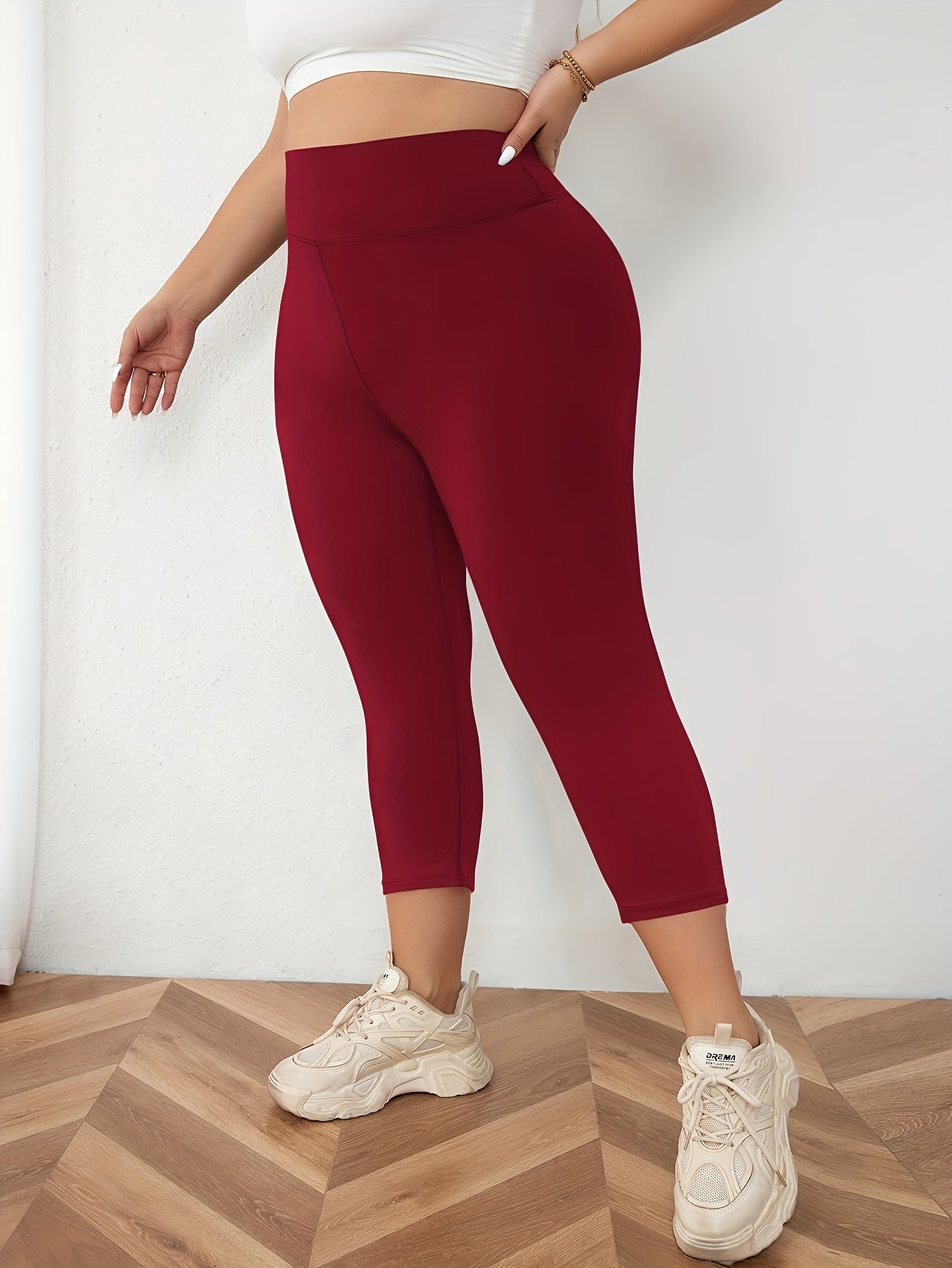 Plus Size High-Waisted Yoga Capri Leggings 7/8 Length Workout Pants Moisture-Wicking