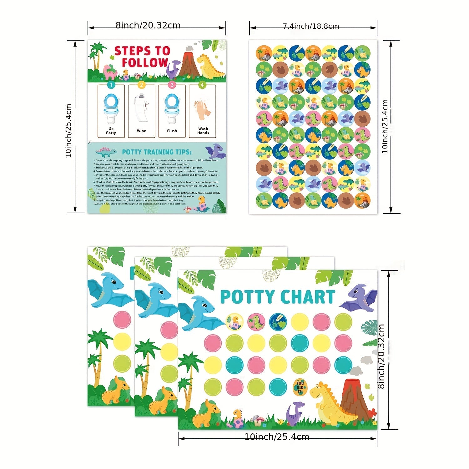 Potty Training Chart Set for Boys and Girls Includes 10 Magnetic Reusable Charts and Stickers