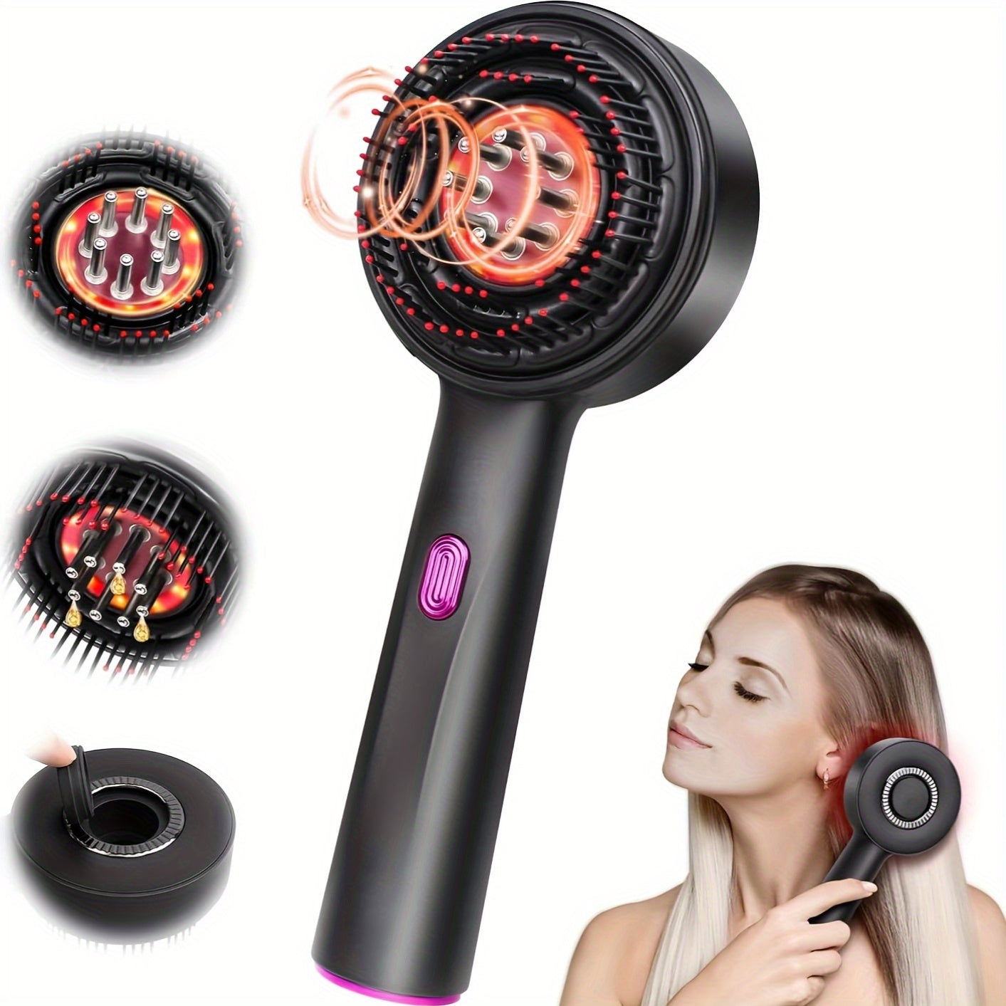 USB quvvatli, 1400mAh batareyali, plastik materialdan tayyorlangan, hidlanmagan qayta zaryadlanadigan elektr bosh massaj qiluvchi taroq. Vibratsiya funksiyasi, barcha soch turmushlari uchun uyda foydalanish uchun 3 massaj rejimi mavjud, ideal.