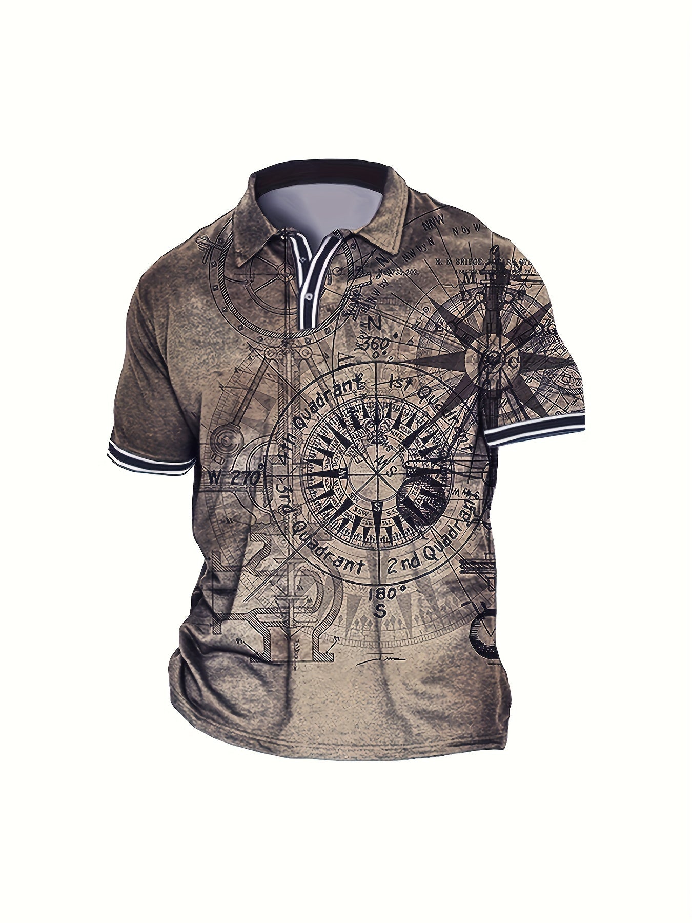 Plus Size Men’s 3D Compass Graphic Print Polo Shirt Summer Casual Loose Fit Polyester