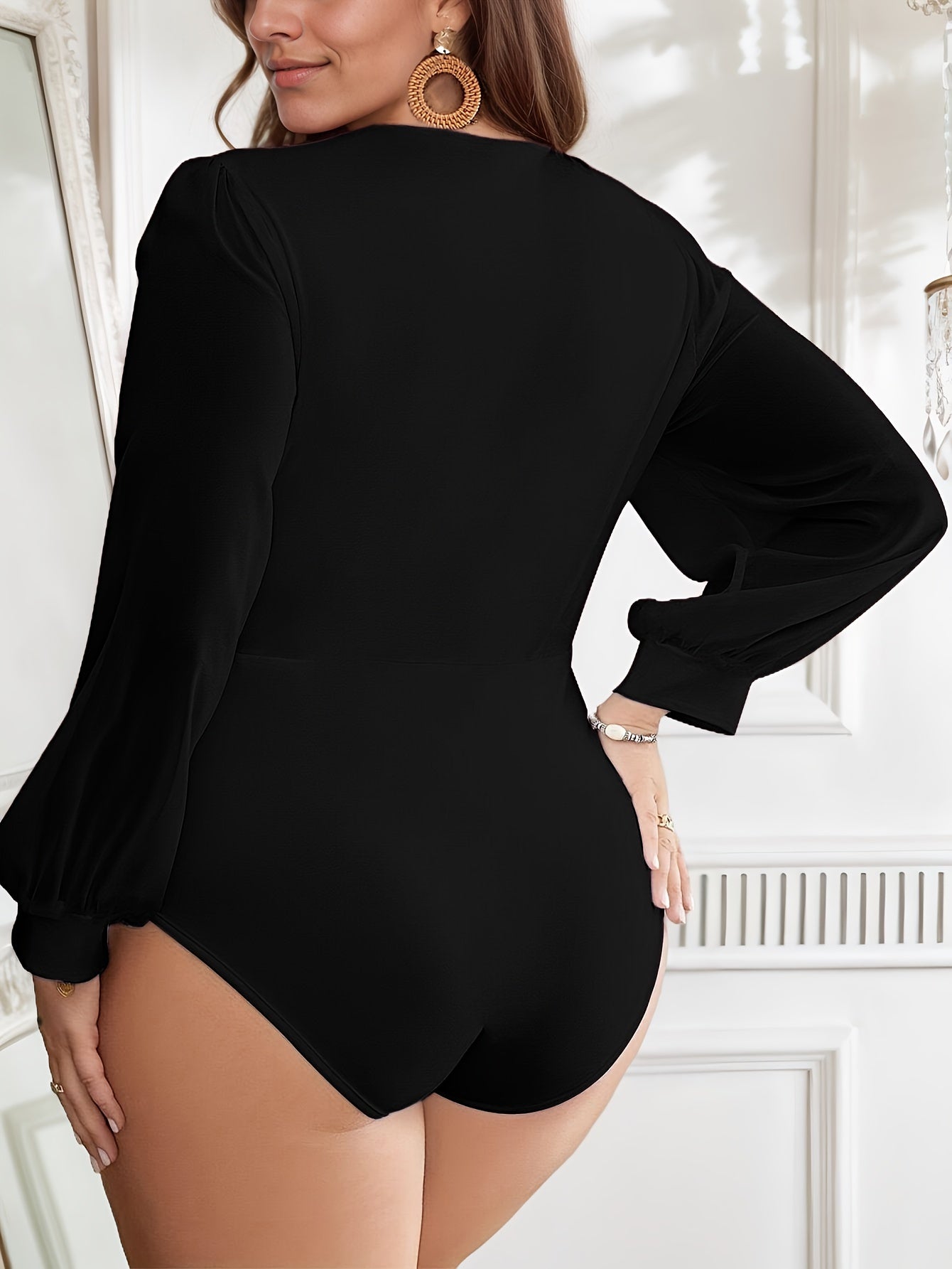 Women's V-Neck Long Sleeve Jumpsuit Solid Color Casual Formal Wear