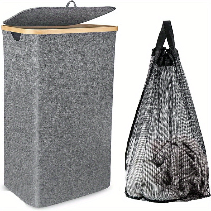 Large 110L Foldable Laundry Basket with Lid Handle and Inner Bag