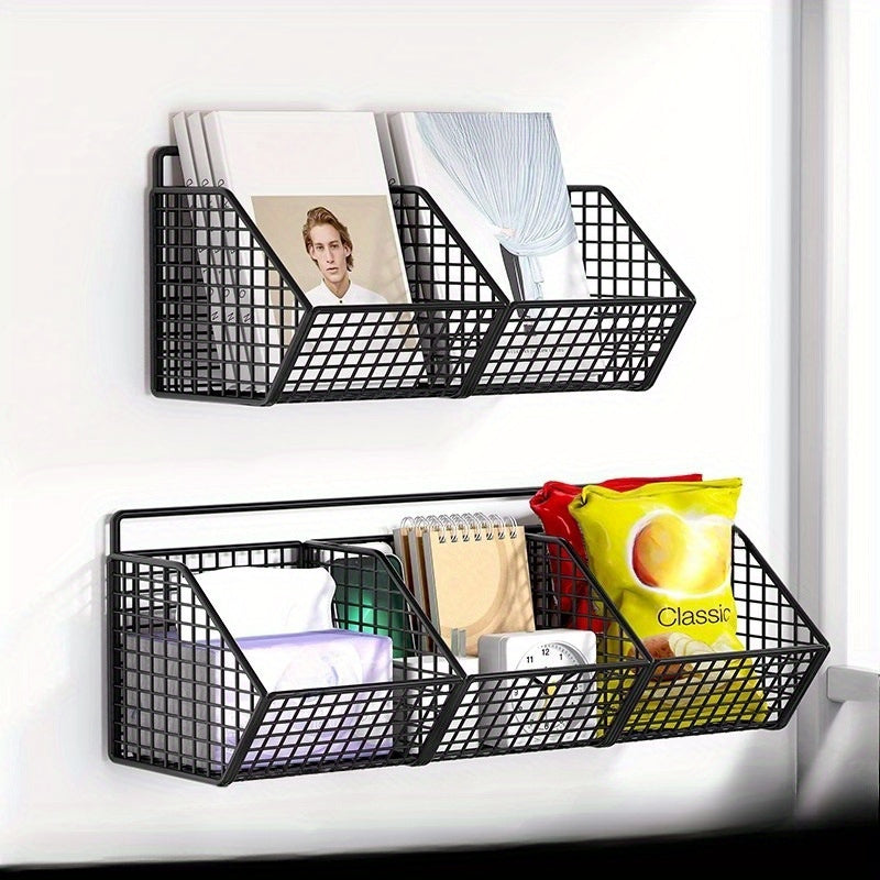 Carbon Steel Wall Rack 2/3 Compartments No-Drill Kitchen Living Room Organizer