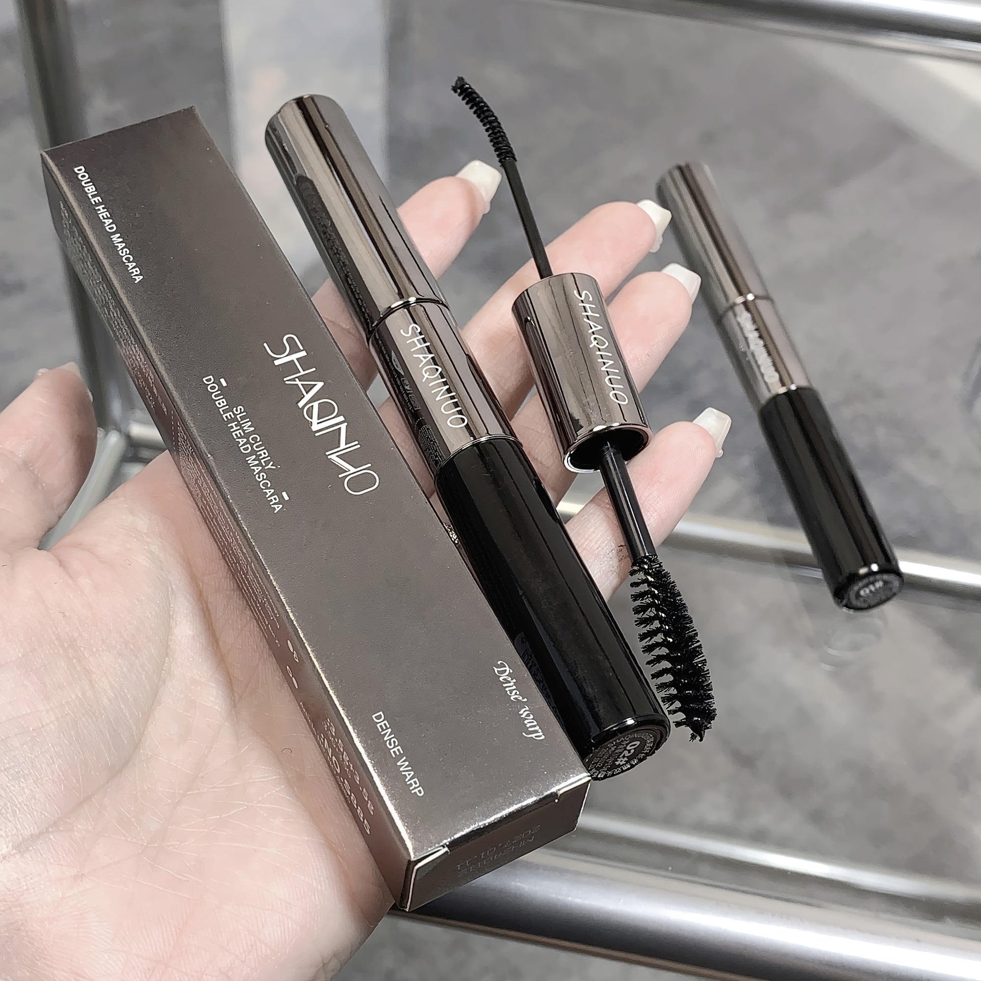 Women Waterproof Double-Head Mascara Volumizing Lengthening Curling Black