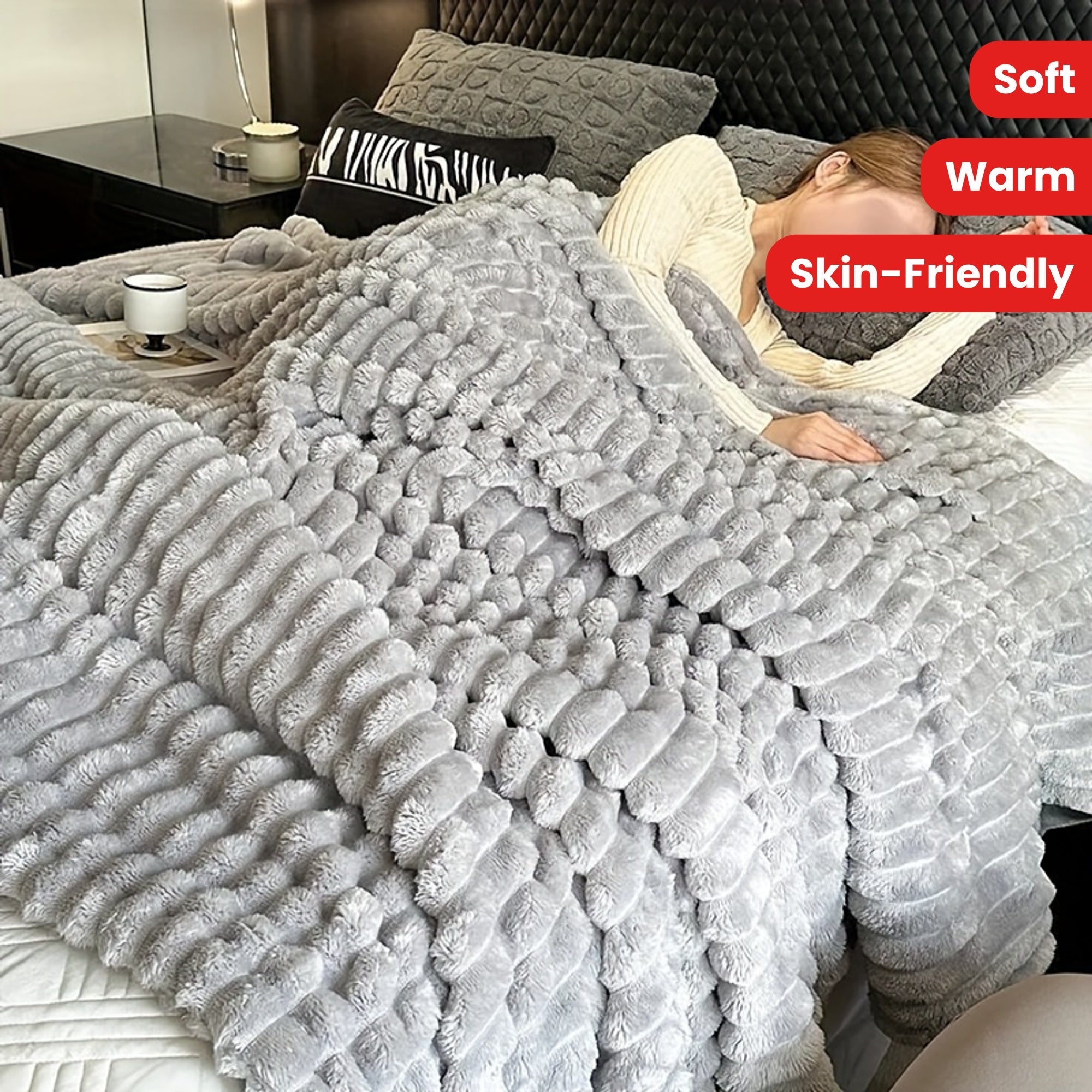 Faux Mink Plush Blanket Soft Cozy Warm for Bedroom Dorm Hotel Stylish Striped