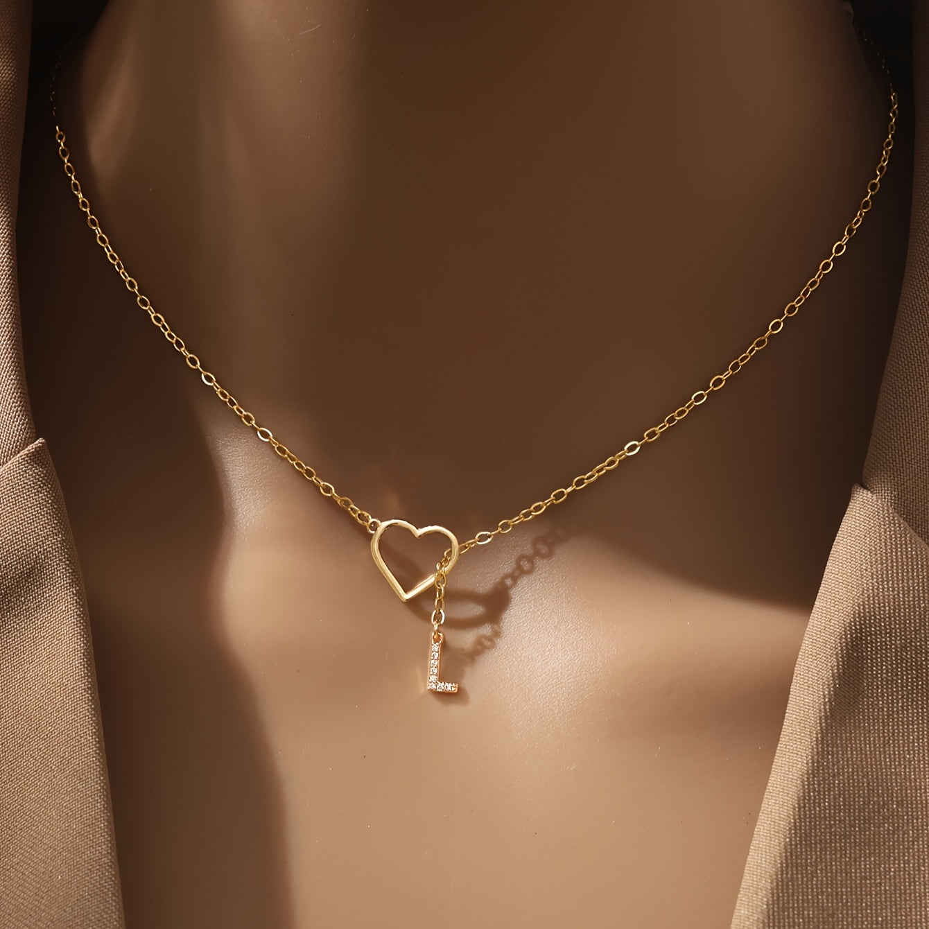 Personalized Letter Pendant Necklace for Women and Teen Girls Zirconia Heart Charm Initials Copper Chain Jewelry