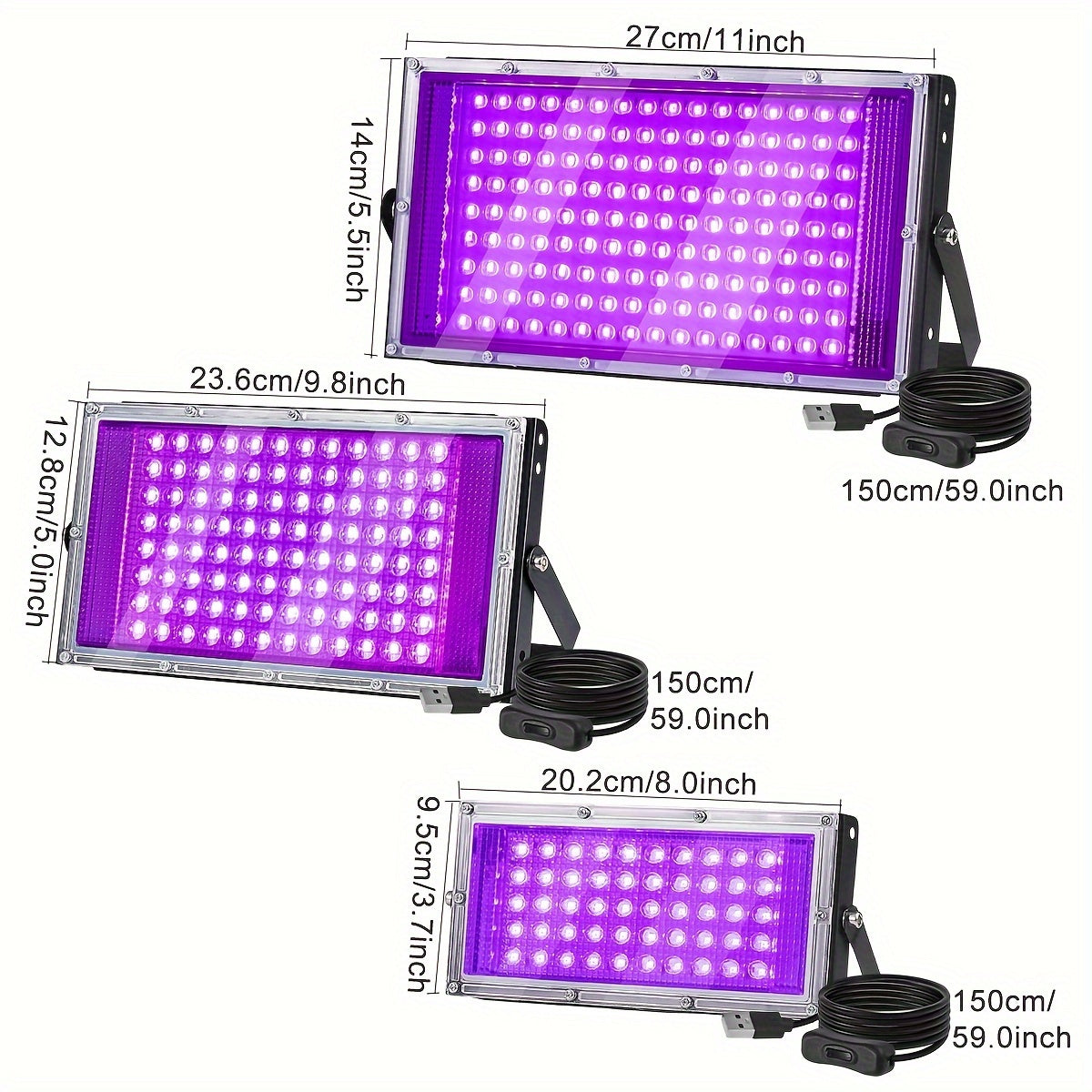 UV Black Light Pack 50/96/144 LEDs USB Powered for Party Halloween Fluorescent Posters