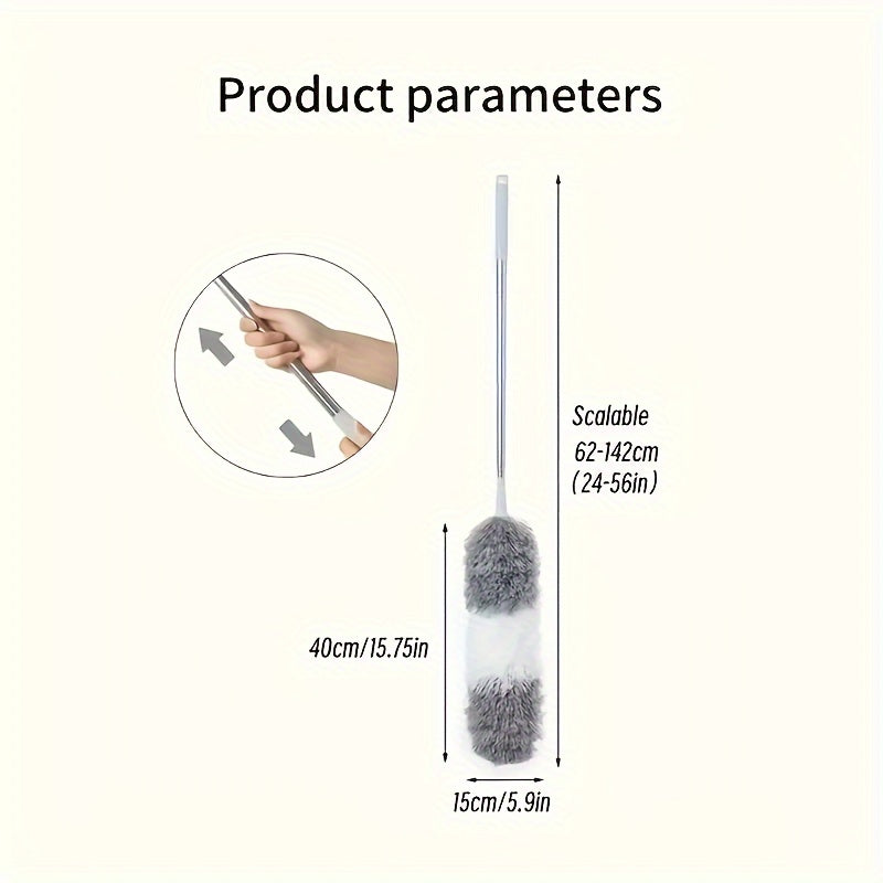 Electrostatic Duster with Extendable Pole and Washable Head for High Surfaces Furniture and Car Cleaning