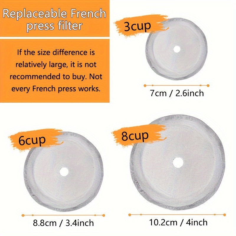 Filtro de repuesto de acero inoxidable 304 para prensa francesa, pieza duradera para cafetera