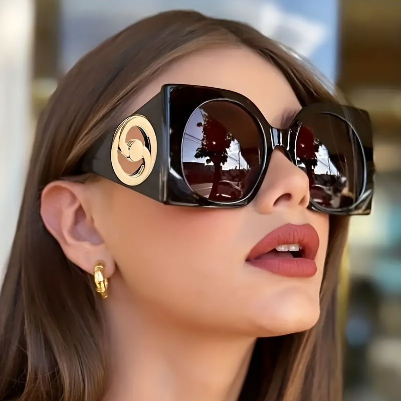 Women's Retro Chic Oversized Square Glasses with Composite Frame and Anti-Reflective Lenses