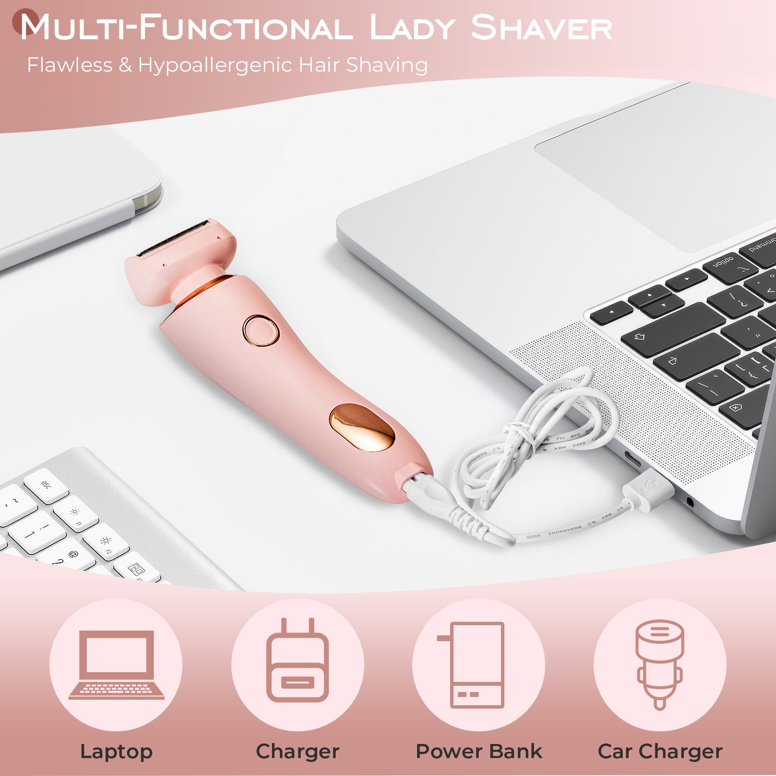 Electric shaver for women IPX7 portable bikini hair removal device for body parts sleek stainless steel blade