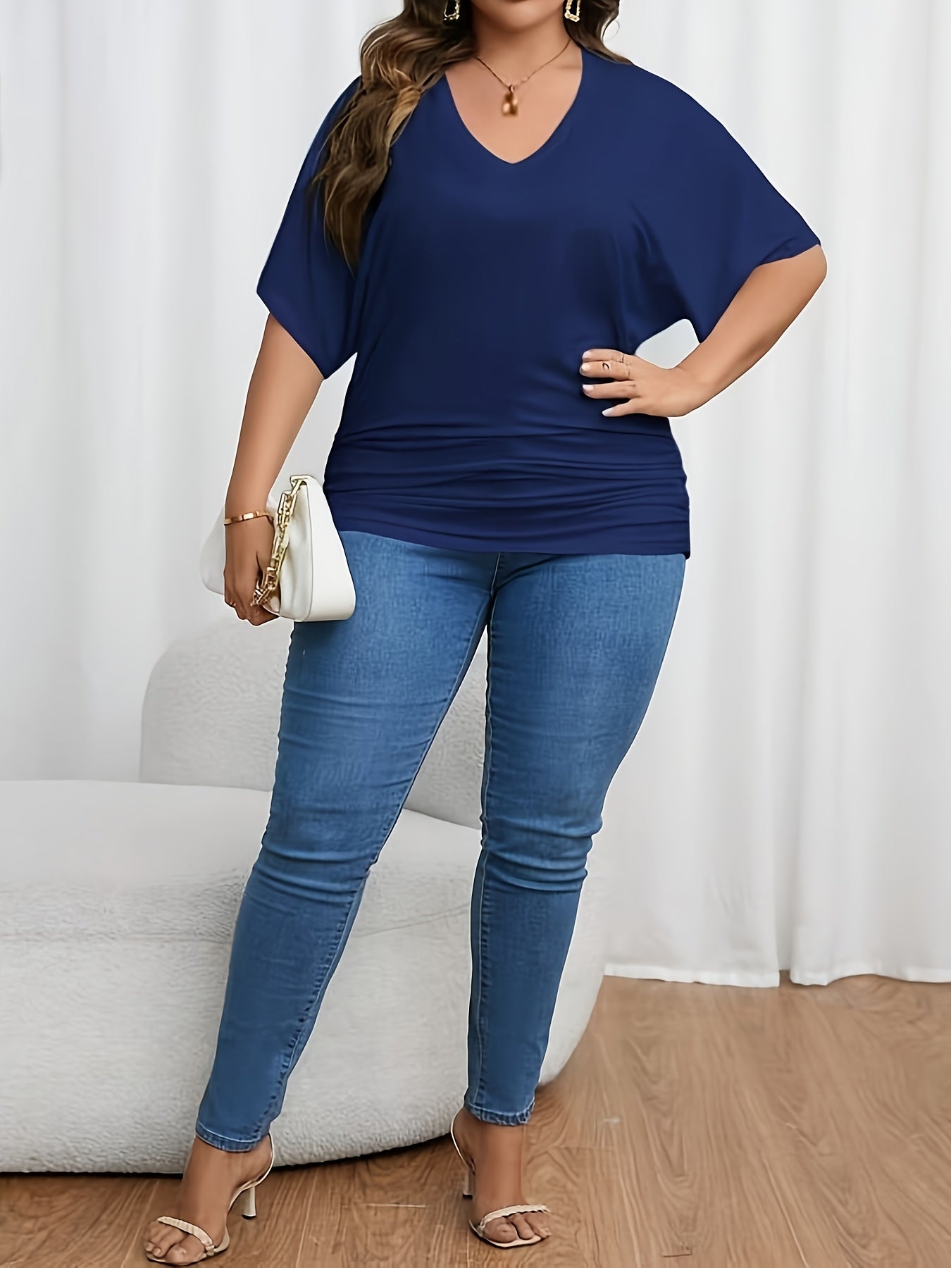 Plus Size V-Neck T-Shirt Women Short Sleeve Casual Spring Summer