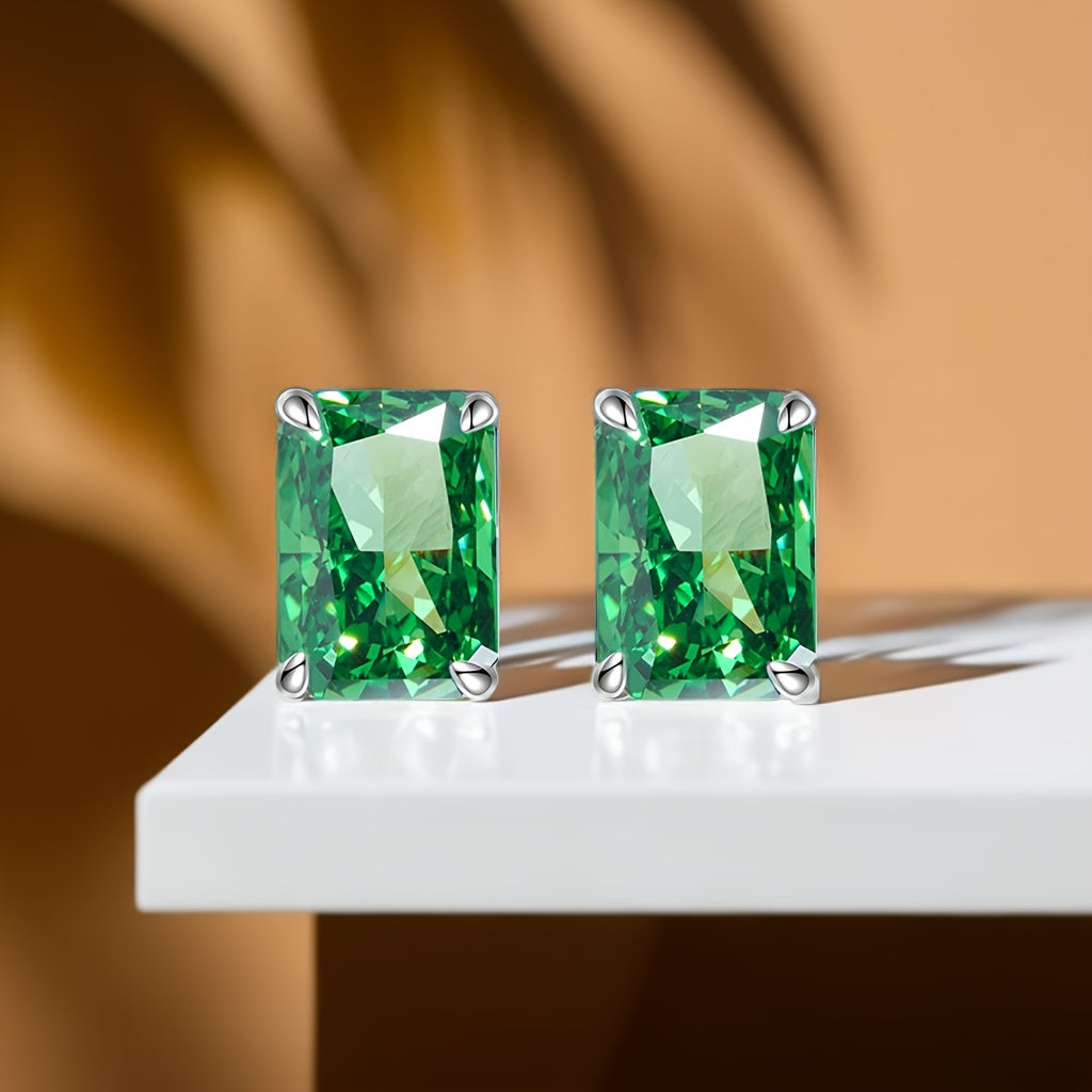 Women's Silver Earrings with Emerald Green Zirconia 8 Carat Ice Cut