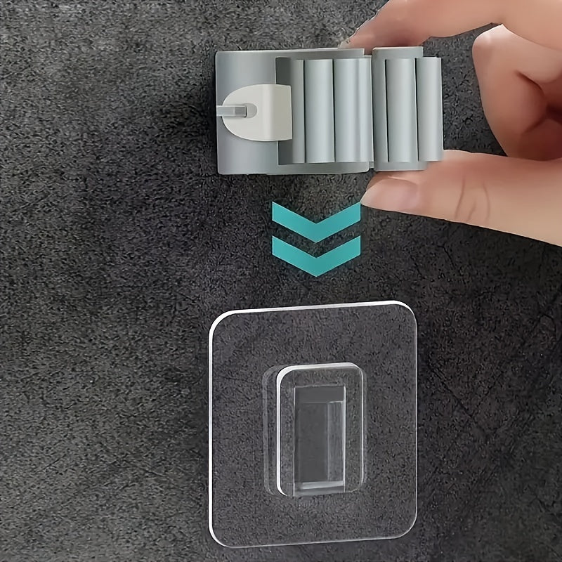 Plastic Mop and Broom Holder with Adhesive Clip for Bathroom and Laundry Storage