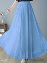 Women's High-Waist Chiffon Maxi Skirt with Ruffled Hem and Slimming A-Line Silhouette
