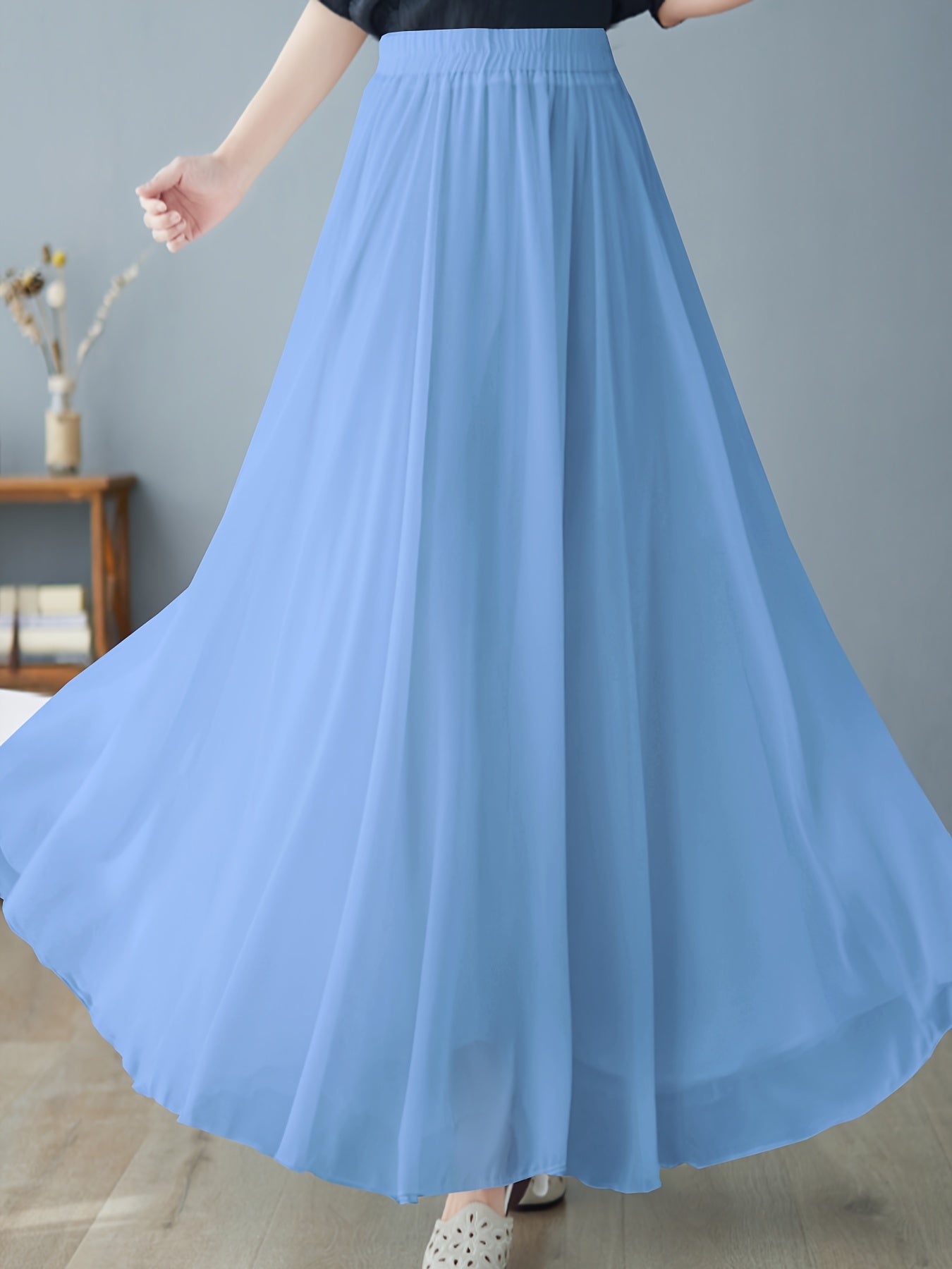 Women's High-Waist Chiffon Maxi Skirt with Ruffled Hem and Slimming A-Line Silhouette