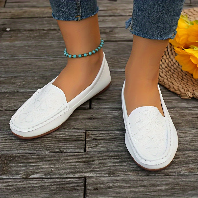 Women's Embroidered Slip-On Loafers Flat Casual Shoes All-Season