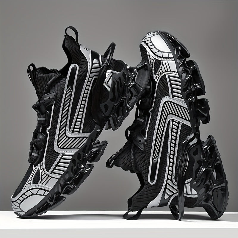 Men's Striped Fabric Sneakers with Shock Absorption for Outdoor Activities