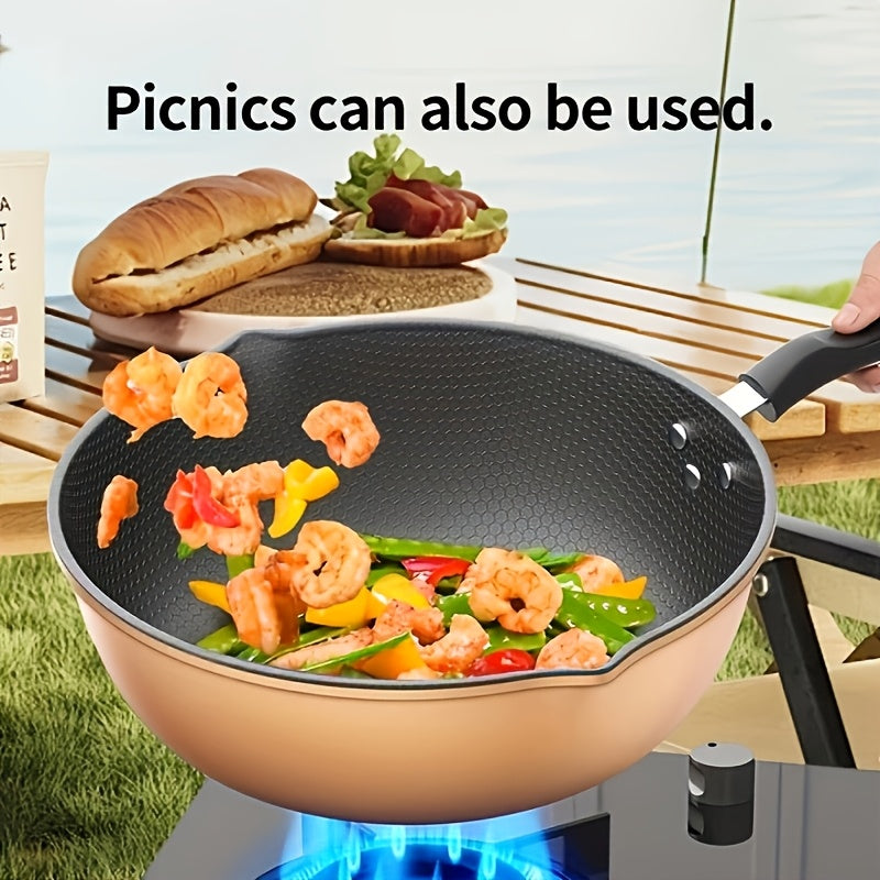 Cast Iron Skillet with Non-Stick Honeycomb Surface and Lid for Frying and Grilling