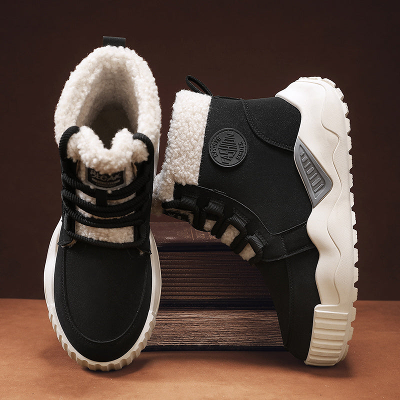 Women'S Winter Snow Boots Fleece-Lined Beige Chunky Sole Casual All-Season