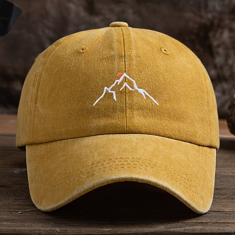 Embroidered Mountain Peak Baseball Cap Adjustable Curved Brim for Hiking and Fishing