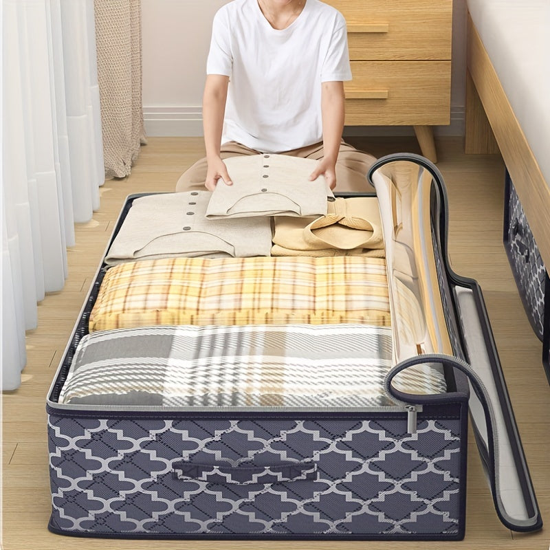 Large Under Bed Storage Bag with Clear Window Non-Woven Fabric Dual Zipper Organizer