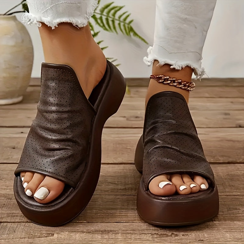 Women's Open-Toe Sandals Synthetic Upper Mid Heel Casual Black Brown